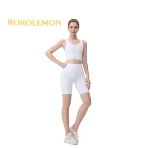 ROROLEMON 2-Piece Athletic Set, U-Neck Crop Top & High Waist Biker Shorts