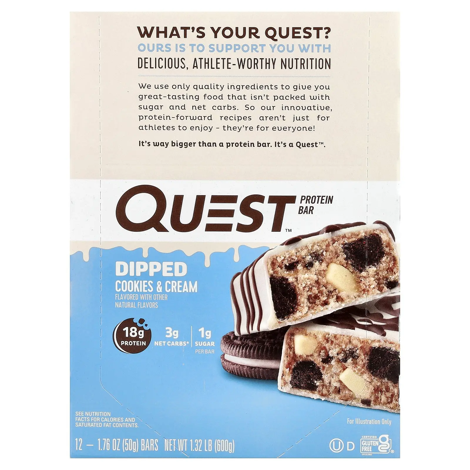 Quest Nutrition Protein Bar, Dipped Cookies & Cream, 12 Bars, 1.76 oz ...
