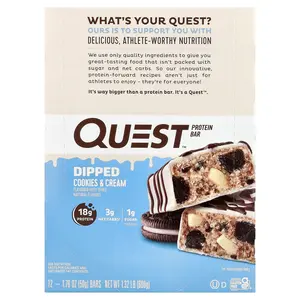 Quest Nutrition Protein Bar, Dipped Cookies & Cream, 12 Bars, 1.76 oz (50 g) Each