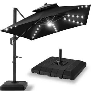 Best Choice Products 12x12ft 2-Tier Square Outdoor Solar LED Cantilever Umbrella w/ 360-Rotating Base