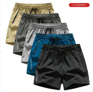5 Pack Boys' Youth Summer Athletic Shorts Sweat Absorbing, Breathable, Elastic Waist, Zipper Pocket Ideal for Outdoor Sports & Daily Casual Wear