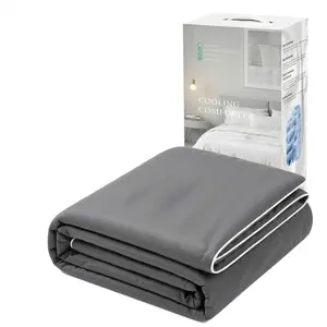 Cooling Comforter, Cold Tech Fabric Cooling Blankets for Hot Sleepers and Night Sweats, Q-Max>0.45 Soft Breathable Reversible Lightweight Silky Smooth Summer Comforter, Deepblue, 68"x90"
