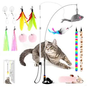 Best Cat Gift 4-in-1 Interactive Cat Toys with Durable Retractable Fishing Pole - Catnip Pillow Toy - Enhanced Suction Cup Toy - Door Hanging Teaser Toy and 11 Attachments Replacements for Bored Indoor Cats - Cool Cat Stuff - Cat Litter Box