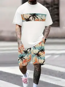 Men's 3D Printed Casual Comfortable Short Sleeve and Shorts Set, Stylish Summer for Relaxation, Perfect for Daily Wear