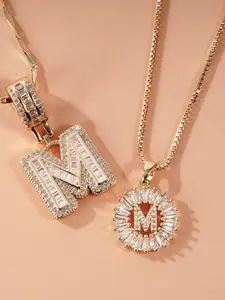 2-Piece Initial Pendant Necklace Set, 14k Adjustable Chain, 17-19 Inches, Fashionable Layering Jewelry for Women