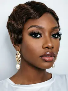 pixie cut short finger wave human hair wig machine made pixie wig daily party use human hair wig black brown burgundy 99j color for women stylish gift wig