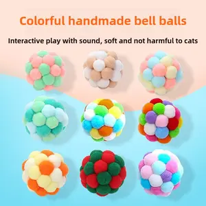 Christmas Colorful Handmade Bell Balls Elastic Balls Interactive Chases Plush Balls Cat Self-entertainment Toys Wand 2-pack cat