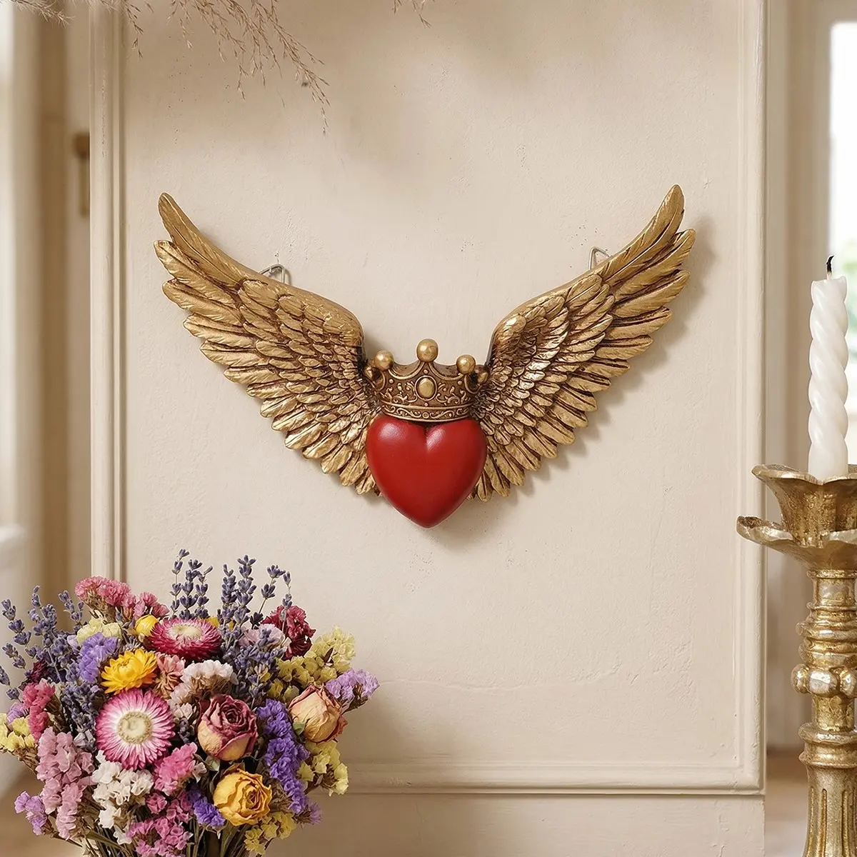 European Crown Heart Wing Home Decor Decorative Hanging Ornament, Resin Handmade Craft, Wall Decor Cute Ornament for Living Room, Office, Party, Wedding, Anniversary