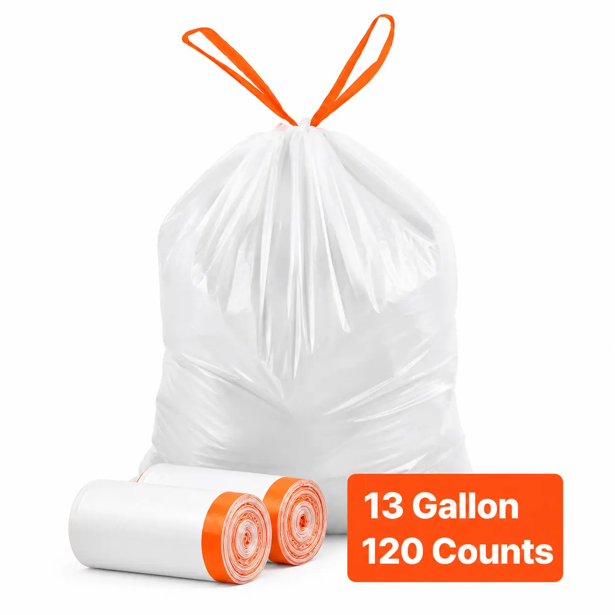 COODO Drawstring Trash Bags, 13 Gallon 120 Count Tall Kitchen Trash Bags, Extra Thick Fresh Scent Garbage Bag, Recyclable Bin Bag with Drawstrings, for Home Kitchen, Office, RV and Camping (White)