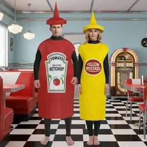 Ketchup Mustard Couple Adult Costume, Unisex Lightweight Food-Themed Outfit, Funny Halloween Fancy Dress for Stage Performance, Carnival, Bar Mascot, Perfect Couples & Food Party Events Adjustable Waist Accurate Mylar flying cake topper gender reveal