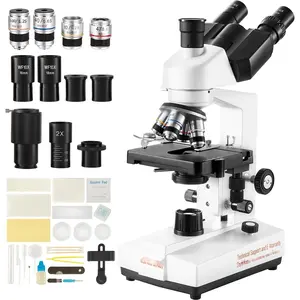 Compound Trinocular Microscope, 40X-5000X Magnification Trinocular Compound Lab Microscope With Two-Layer Mechanical Stage, External Interface, LED Illumination And Microscope Slides Included