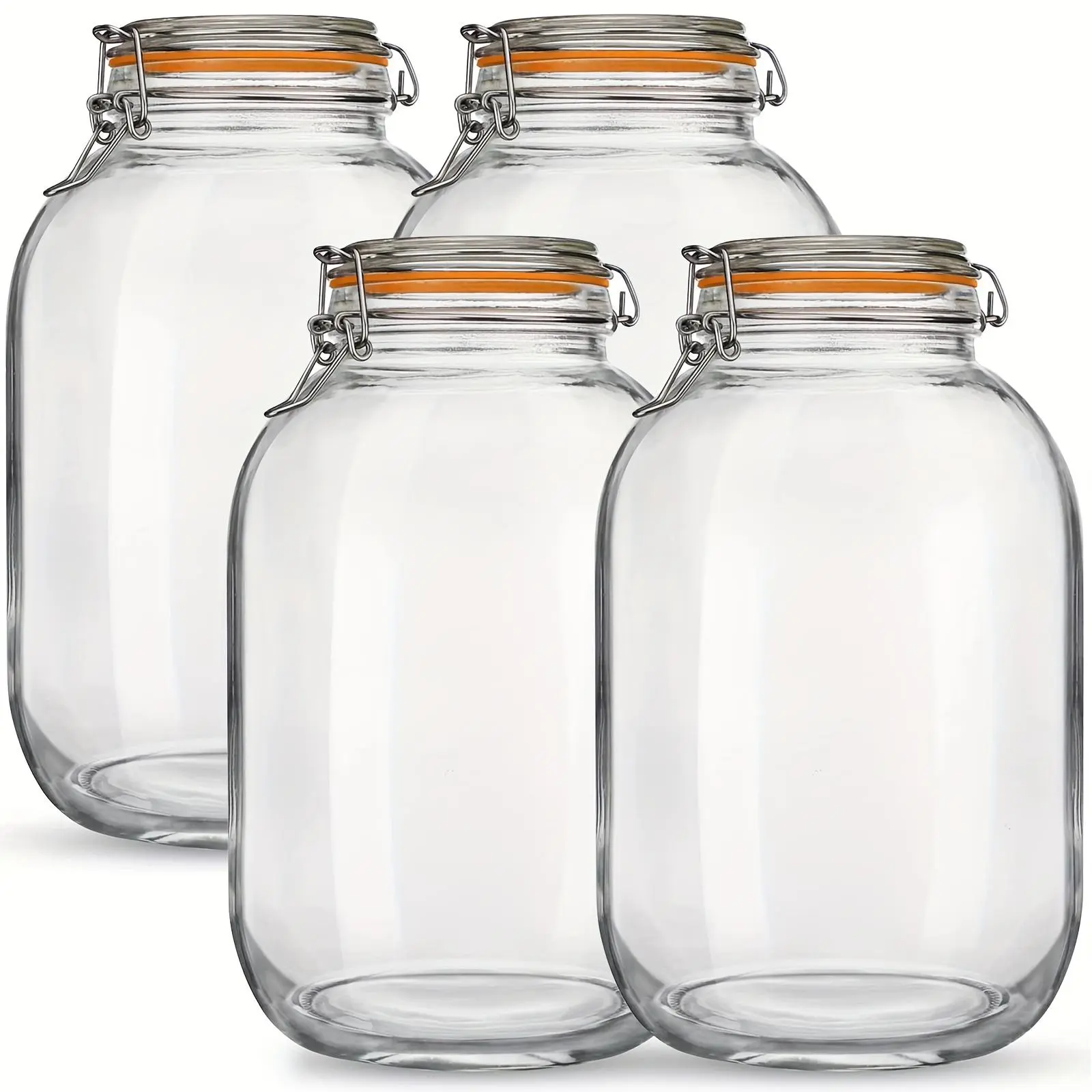 4 Pack 1 Gallon Glass Jars with Airtight Clamp Lids, 128 oz Wide Mouth Large Food Storage Containers with Spare Silicone Seal, for Fermentation, Pickling, Canning & Pantry Storage