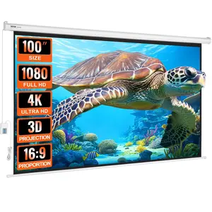 TikTokShopBlackFridayVEVOR Motorized Projector Screen 100 inch, 16:9 4K 1080 HD Automatic Projection Screen, Electric Projector Screen with Remote Control, Wall Mount Movie Screen for Family Home Office Theater