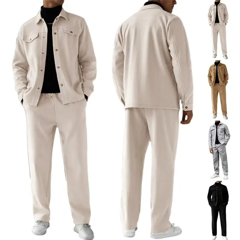 Men's 2 Piece Fall Outfit Button Down Shirt Jacket Shacket and Casual Pants Matching Set