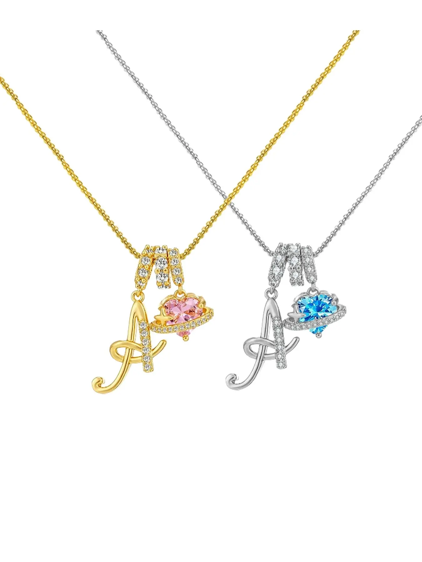 A-Z Initial Necklace for Women, Dainty Letter Pendant Necklace with Sparkling Heart Charm, Gold Silver Tone Copper Jewelry, Personalized Gift for Women