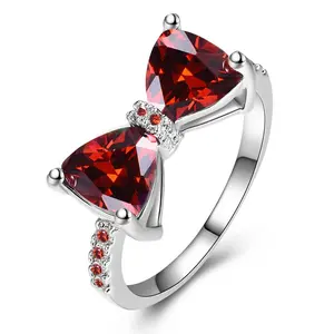 WSY jewelry High-end, luxurious bow with rhinestones and zirconia ring, sweet-cool style, index finger ring, women’s accessory. Teardrop Bridal Rings