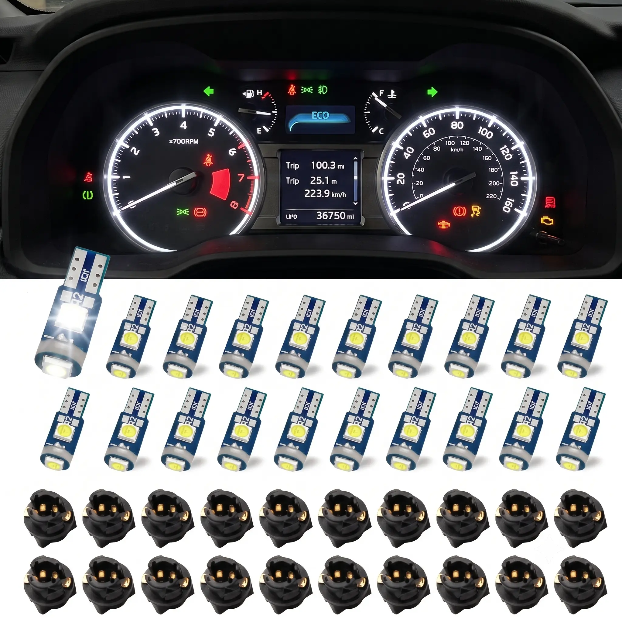 20 Piece T5 LED Bulbs 6000K White Dashboard Lights For Interior Dome Door Instrument Panel Cluster Christmas Gift