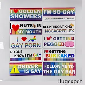 Hugexpen 10 Pcs Bumper Decals Funny LGBT Stickers Rainbow Bumper Prank Car Stickers Colorful Car Accessories for Truck Vehicle Luggage Window Refrigerator
