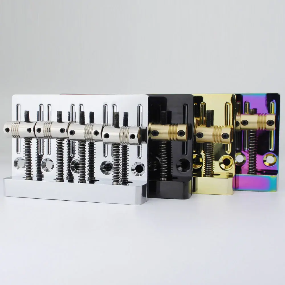 Guyker High Mass Bass Bridge with Vintage Brass Saddles Tailpiece Replacement for 4 String Jazz Electric Bass CNC Machined (GB403, Chrome)