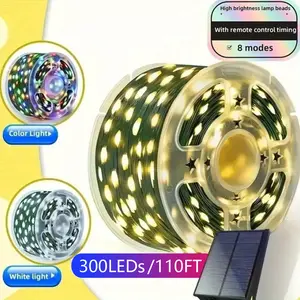 Solar-Powered Christmas Decorative Lights 110/164/328/492/656 Feet 300 LED Multicolor Fairy Light Strings with Timer 8 Modes for Gardens Courtyards Weddings Parties Camping Holiday Decorations