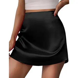 Womens Mini Skirts Elastic High Waisted Skirts Stain A-Line Zipper Party Club Skirt 2025