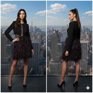 Black Mini Dress With Feathers