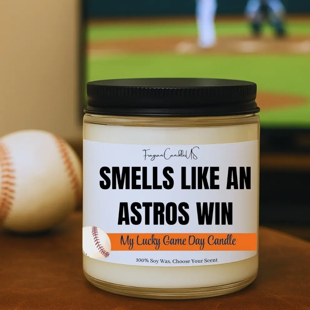 FragrantCandlesUS Phthalate-Free Wax Scented Candle - Smokeless Glass Jar, Light Aroma Wick, Texas Baseball Astros Merch, Baseball Decor, Gift for Coaches, Father's Day Home Decor Neighbor Gift