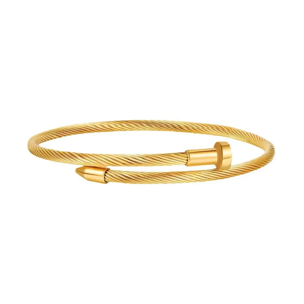 Stainless Steel Cable Wire Bangle for Women, Elegant Open Cuff with Nail Head Design, Casual Fashion Jewelry for Daily Wear