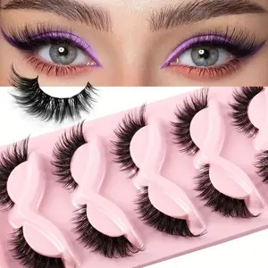 Long Thin Eyelashes 5 Pairs, Transparent Stem Seamless, Precise Mango Eye Design, Natural Shiny Eyes, Enhance Gaze, Makeup