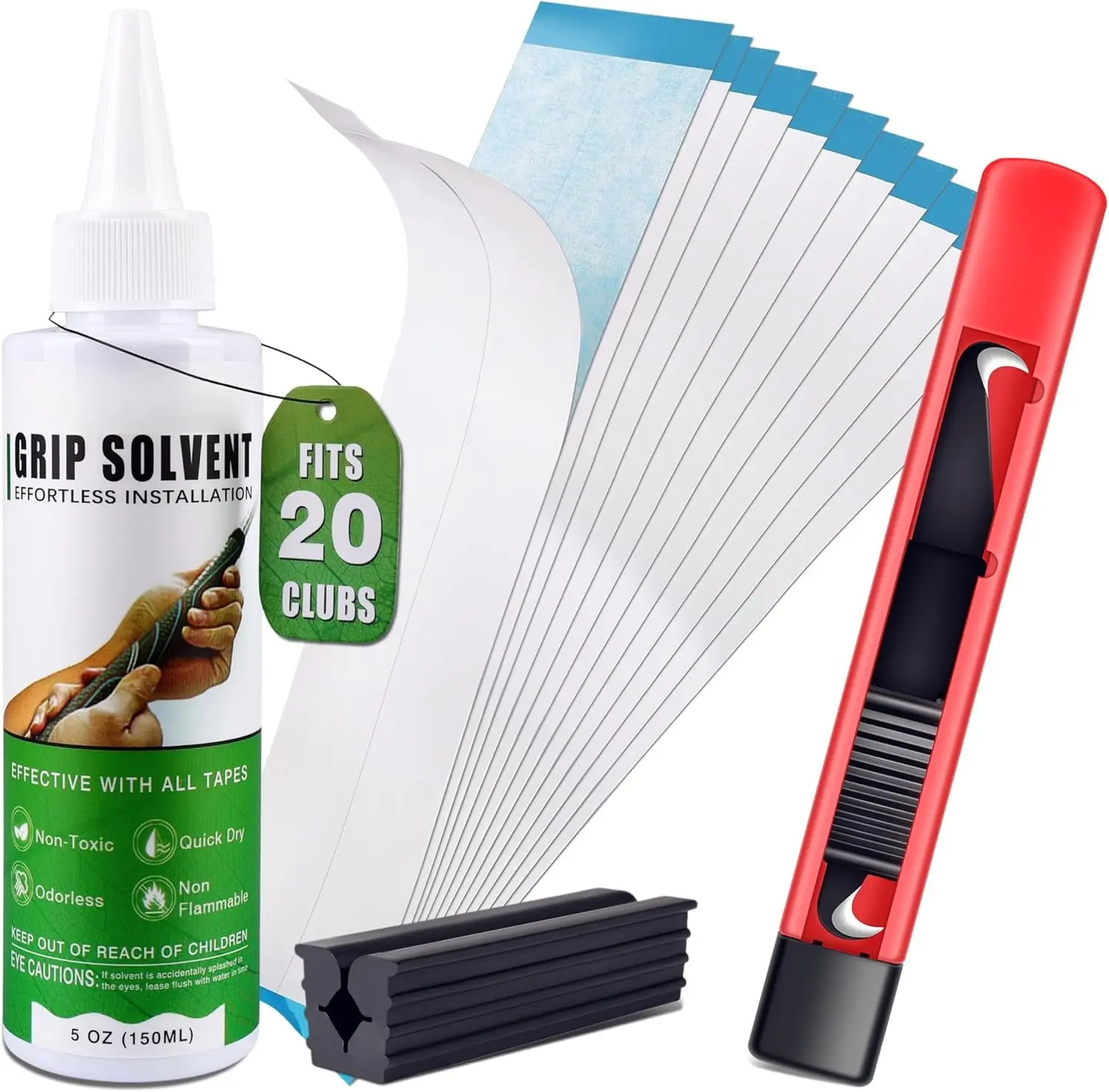 Regripping Fits 20 Golf Clubs Professional Golf Grip Kit, Inlcudes 5 oz Solvent and 20 Double Coated Tapes, Hook , Rubber Vise Clamp