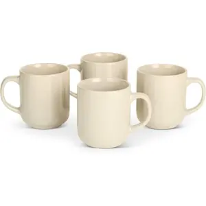 Basics Glazed Stoneware Coffee Mugs, Ceramic 4-Piece Set, 16 oz, Microwave and Dishwasher-Safe, Ivory