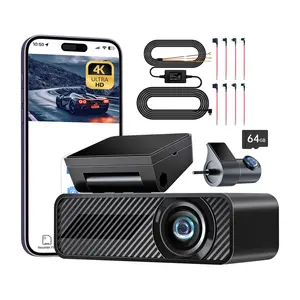 Pelsee 4K Front & Rear Dash Cam with 64G SD Card & Hardwire Kit, 4K+1080P Wi-Fi Car DVR with 24H Parking Mode,  App Control, Voice Control, Night Vision, 1.5’’IPS Display Car Camera