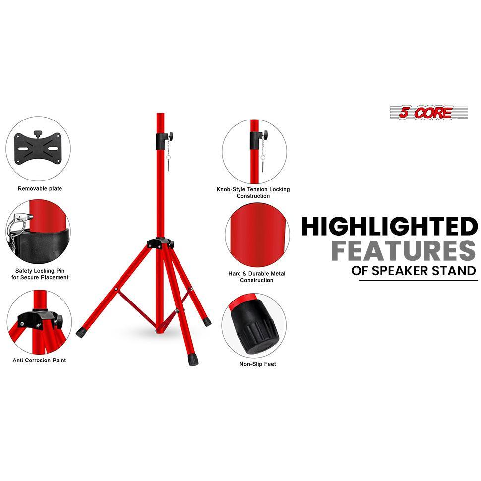 5 Core Speaker Stand Tripod Pair Heavy Duty Adjustable 54" Universal Mount for PA DJ Studio w Bag