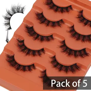 3D Natural Look False Eyelashes, 5 Pairs/tray Wispy Cat Eye Faux Strip Lashes, Self Grafting Curl Eyelash, Volumized False Eyelashes for Women & Girls, High Quality Eyelashes