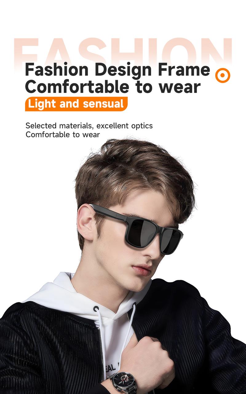 Smart Glasses Listenable Songs,Wireless Headphone Smart Glasses for Mobile Phone,200H Standby Time Long Battery, Athletic/Outdoor UV Protection and Voice Control Audio Charging Earbuds, Summer, Waterproof