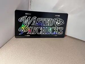 Wasted Paychecks Squatted Truck Aluminum License Plate | Carolina Squat & Truck Scene Aesthetic Front Vanity Tag