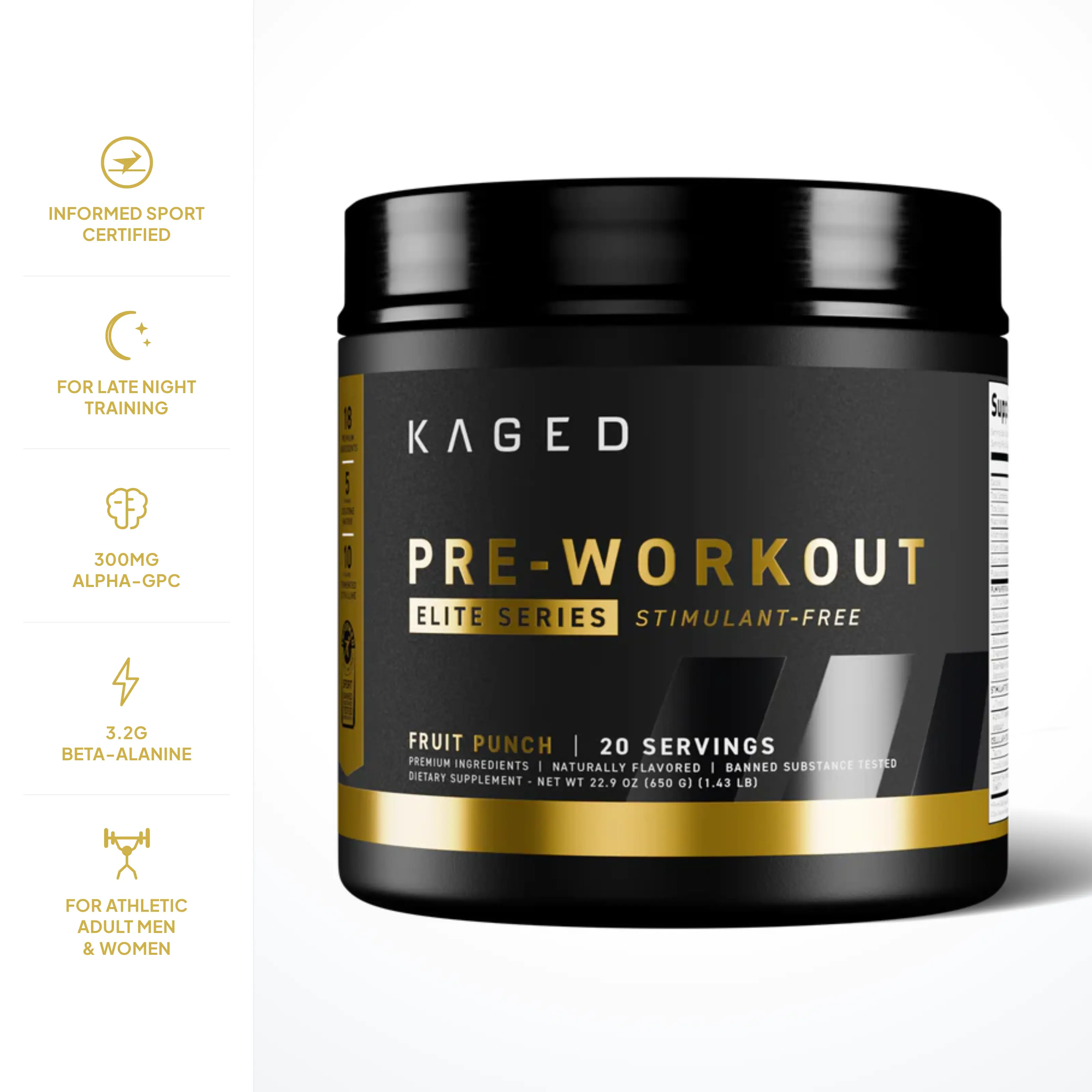 Kaged Pre Workout Elite Powder | Stimulant Free | Caffeine, Creatine, Beta Alanine, L-Citrulline, Alpha-GPC | 20 Servings Health Fitness Supplements
