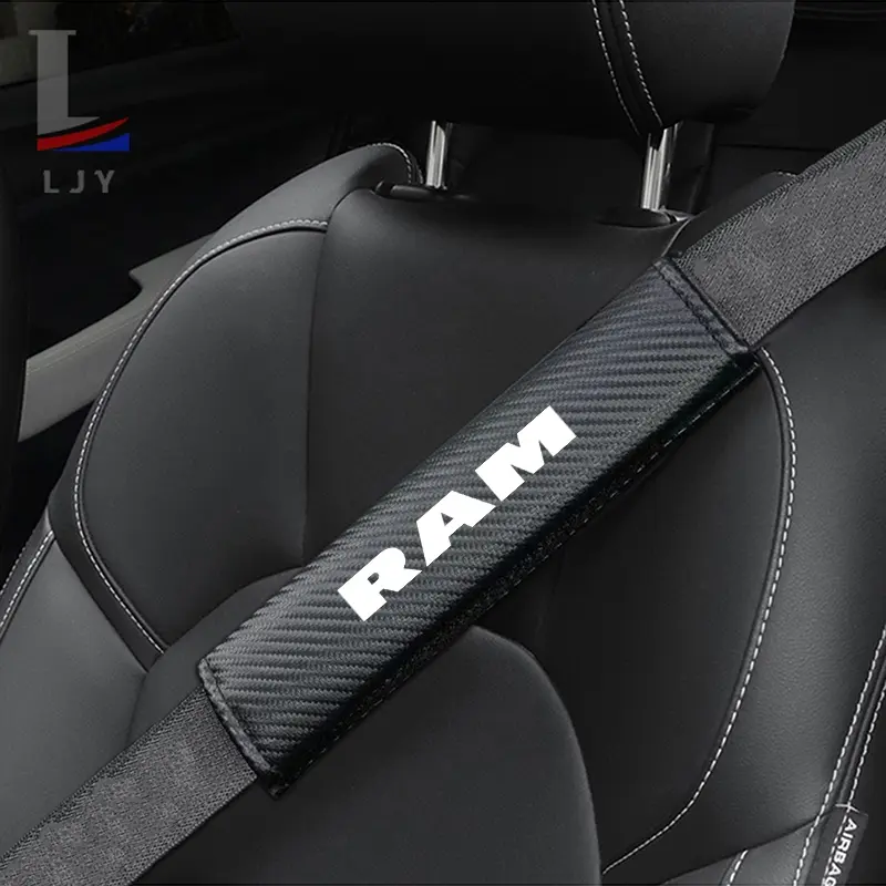Dodge RAM Carbon Fiber Striped Seat Belt Shoulder Pads, Easy to Install and Clean, Premium Car Accessories for Comfort