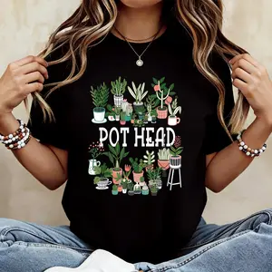 100% Cotton Plant Lover And Gardener: Pot Head Succulent Short Sleeve T-Shirt Breathable Fabric