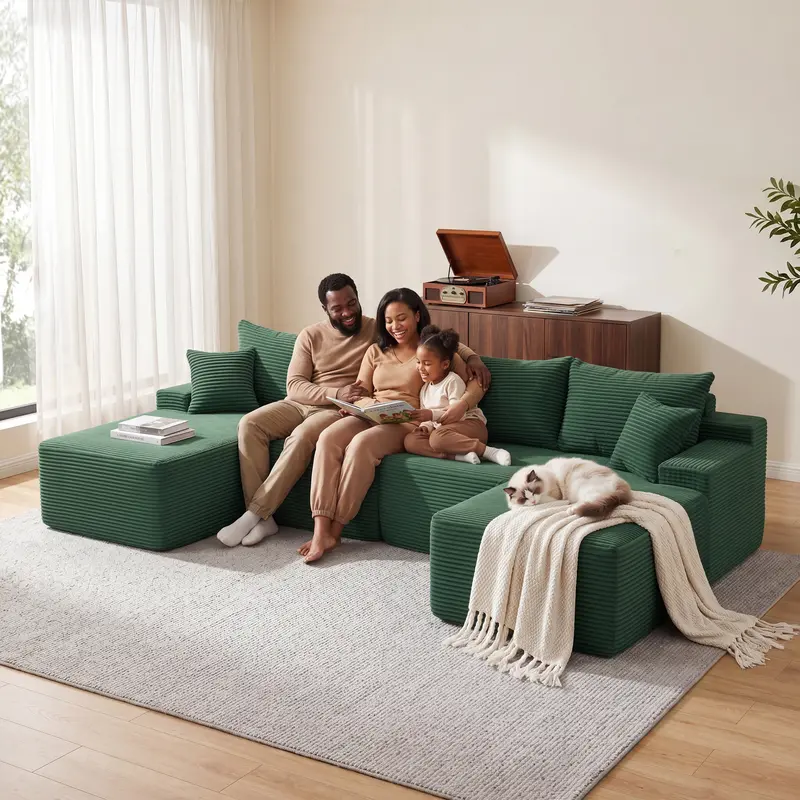 【1-2 Packages】118" U Shaped Boneless Sectional Sofa bed with 2 Pillows, 6-Seater Oversized Modular Couch, Comfy Corduroy Cloud Sofa with Deep Seat, Fluffy Cozy Sofa for Living Room, No Assembly Required 【1-2 Packages】118" U Shaped Boneless Sectional Sofa bed with 2 Pillows, 6-Seater Oversized Modular Couch, Comfy Corduroy Cloud Sofa with Deep Seat, Fluffy Cozy Sofa for Living Room, No Assembly Required