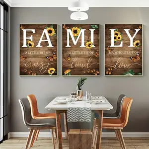 3pcs/set Family Sunflower Butterfly Wall Decor - Inspirational Rustic Wooden Signs for Living Room, Home Office, Wedding, Kitchen - Unframed Print Poster, Thanksgiving Decorations
