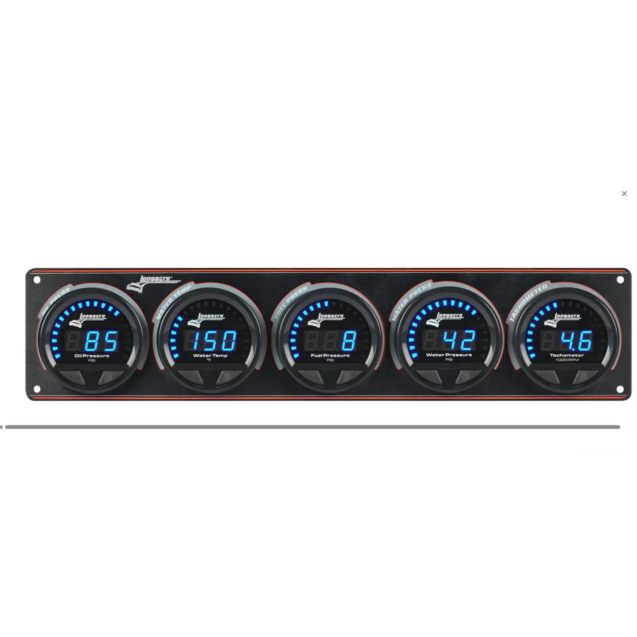 Longacre 44679 Elite LED Waterproof Gauge Panel 4 Gauge Oil Pressure/Water Temp+