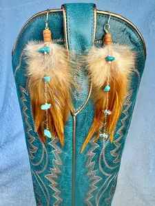 Women's Lainey Mini Feather Dangle Earrings with Turquoise Chain, Hypoallergenic Chic Style Female Earring Set