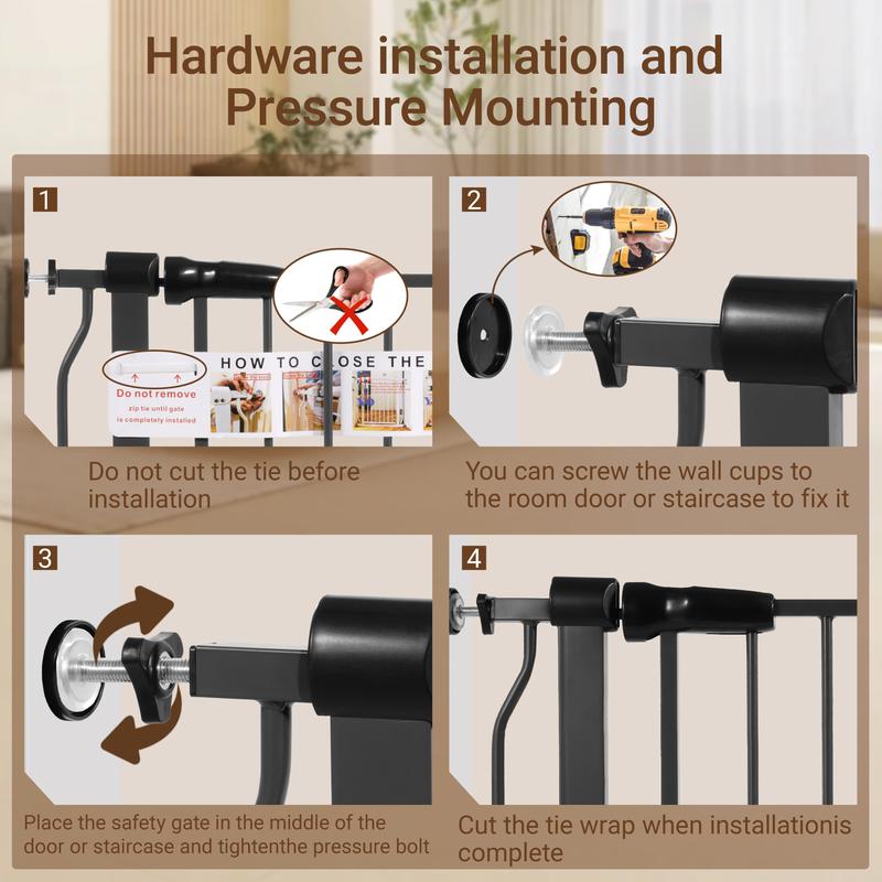 Safety 33" Baby Gate for Doorways & Bottom of Stairs, Pressure Mount Design for Babies, Toddlers & PetsInfant and Pet Safety Gate, Child Barrier for Doorways, Stairs, and Hallways, 29.1-Inch to 33.8-Inch Openings, 30-Inch H.