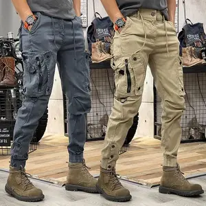 Tactical Cargo Pants for Mens Elastic Casual Trousers Zipper Multi-Pocket Joggers Fashion Khaki Black Army Green Beige Menswear