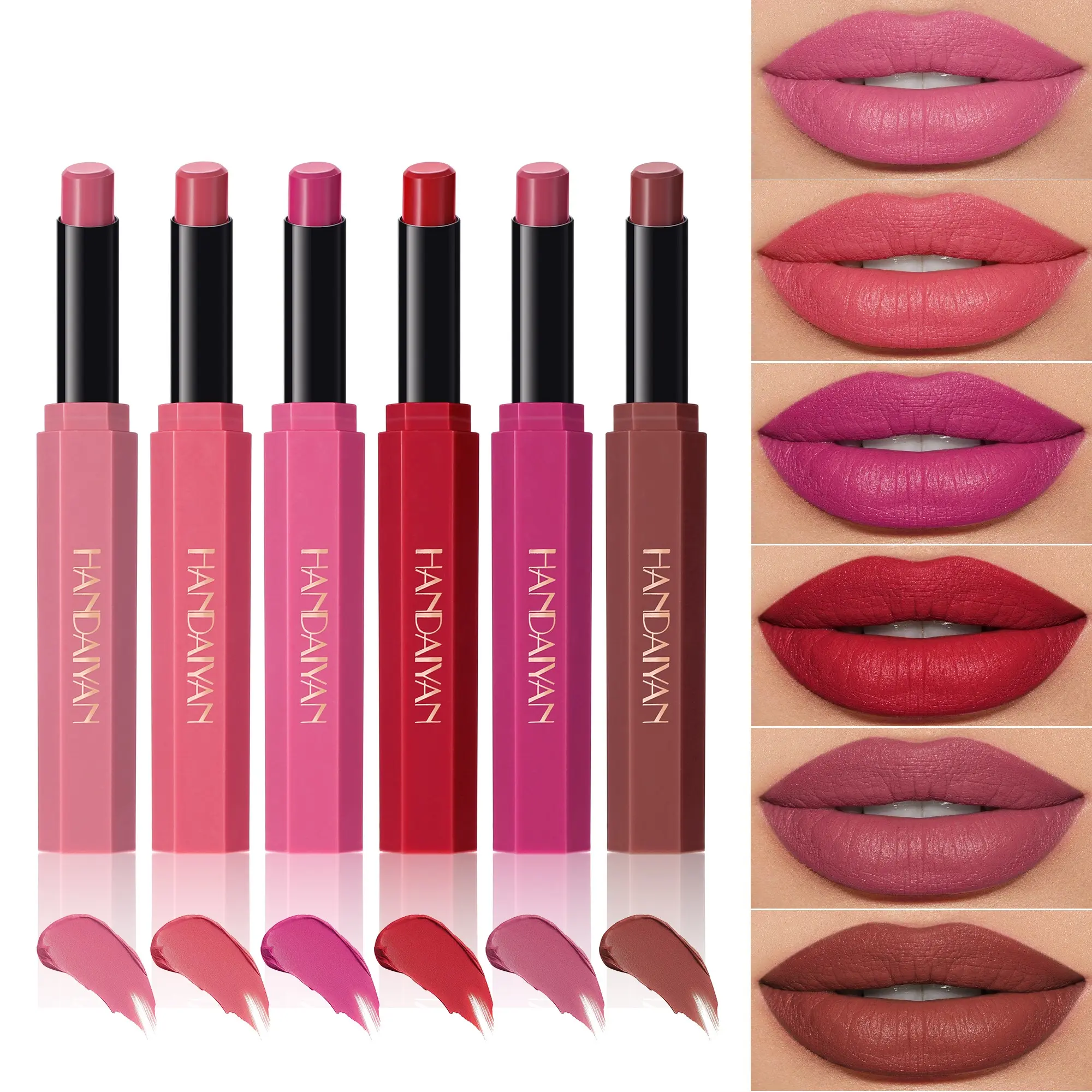 6 Color Matte Smoky Lipstick Multi-Color Long-Lasting Fine Tube, Smooth Matte Texture, Suitable for Daily Use & Special Occasions, Makeup