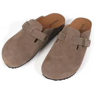 Men's Women's Adjustable Buckle Potato Shoes Suede Clogs Mens Leather Mules Cork Footbed Sandals