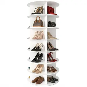 7 Tier Rotating Shoe Rack Tower, Free Standing 360° Shoe organizer Lazy Susan, Bag Display Rack Storage Round Carousel, Neat and Elegant Shoe Storage Solution