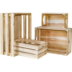 Large Wooden Crates Unfinished Set of 4 ative Storage Box with Handles, Rustic  Wooden Crates for Display, Living Room Container Basket Box for Kitchen, Pantry, Bedroom