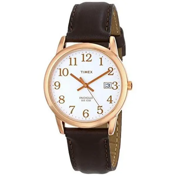 Timex Easy Reader Rose Gold-Tone Brown Leather Mens Watch T2P563